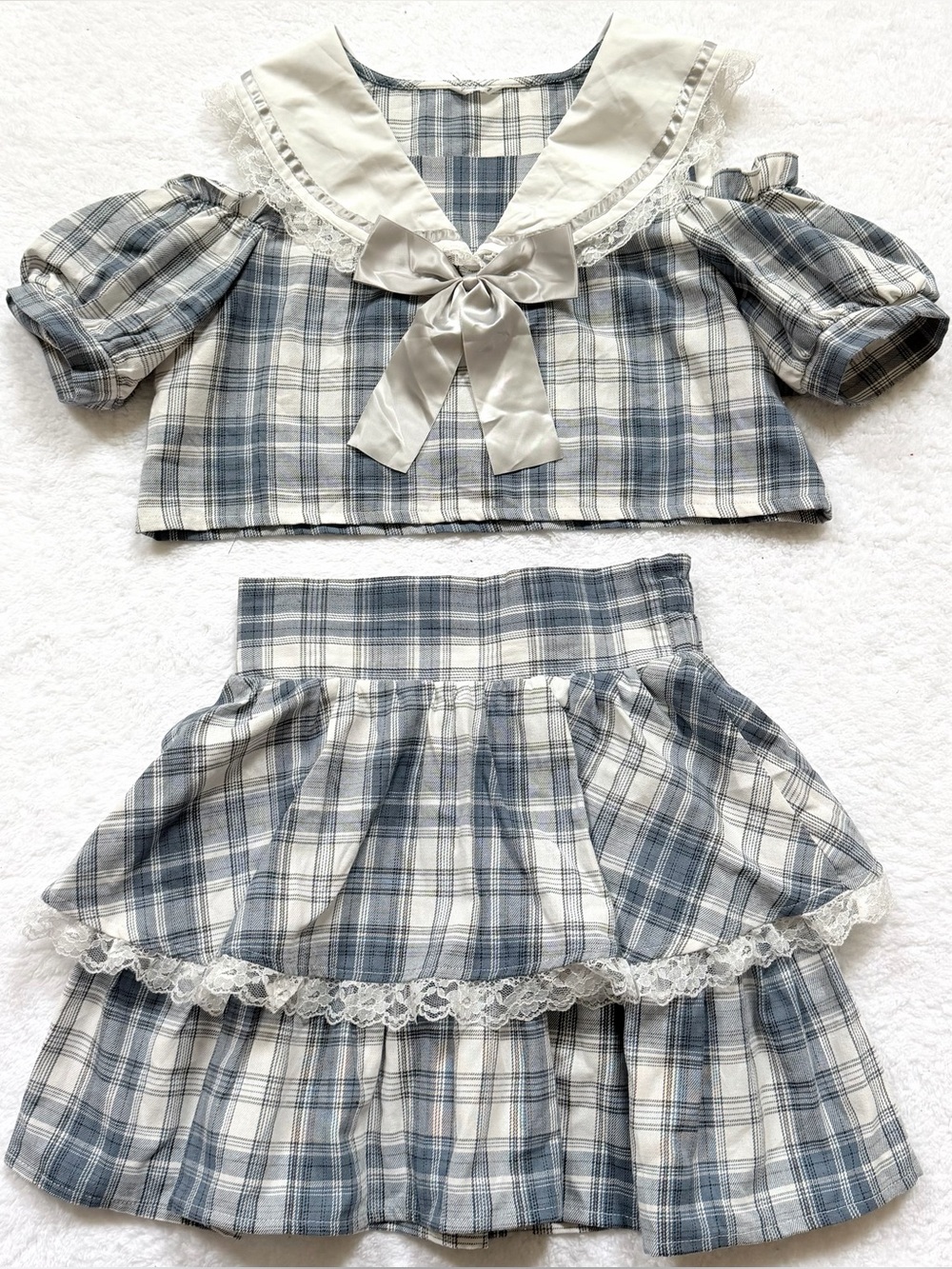 Jirai Kei Ryosan Lolita Bow Lace Japan Idol black Set Up Sailor Plaid shorts L